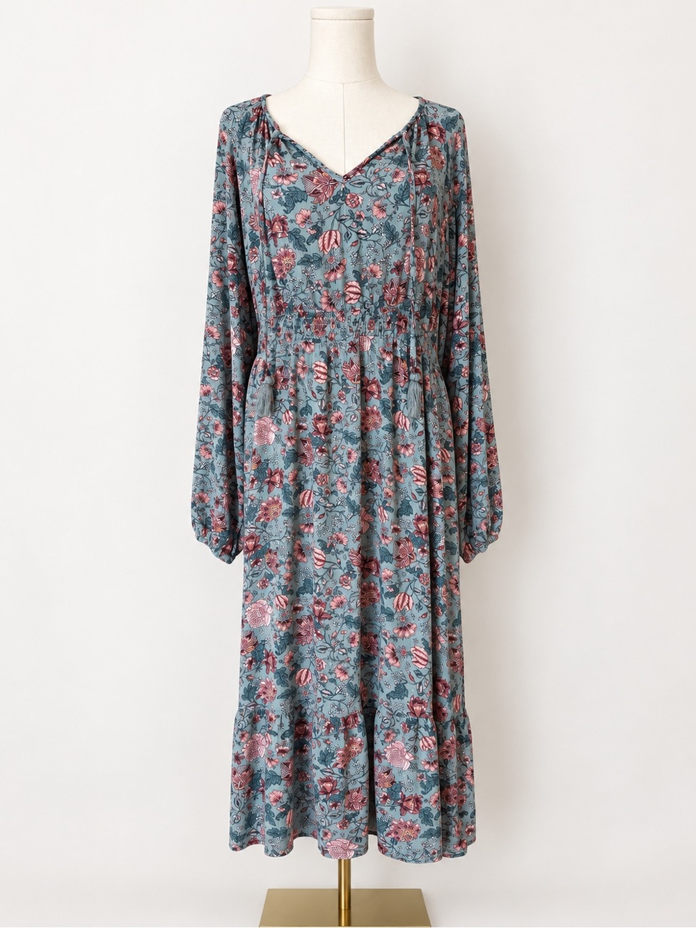 Knox Rose Floral Midi Dress XXL Smocked Waist Boho Long Sleeve Cottagecore